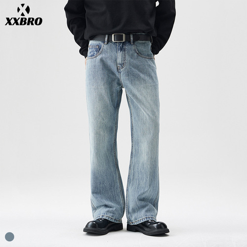 Men's #2024 Autumn New Trend Brand American Retro Denim Jeans for Men with Micro-Round Hem High Street Bad Boy Style Long Pants