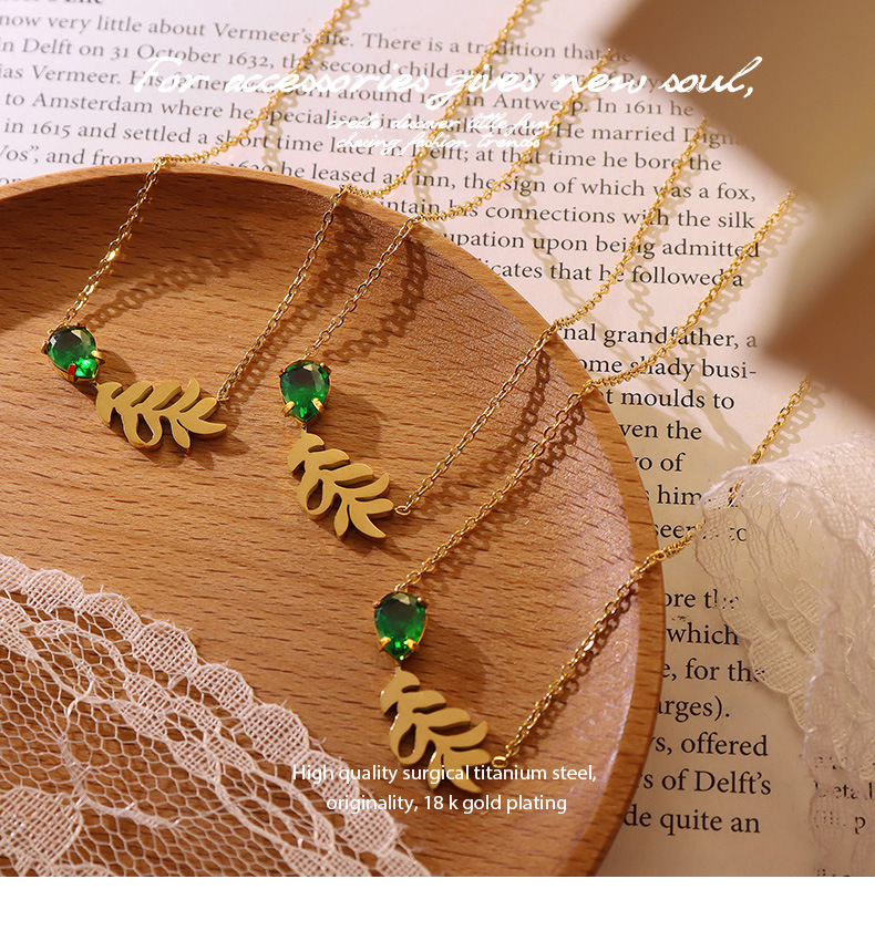 niche necklace emerald leaf necklace clavicle chain titanium steel plated 18k jewelry