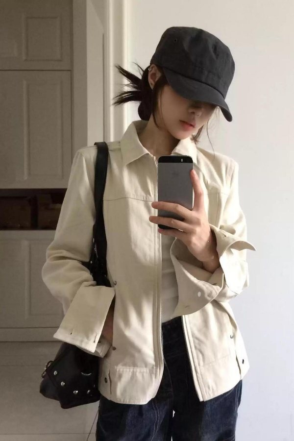 韩系复古翻领外套女2026秋季新款通勤百搭修身显瘦短款夹克上衣潮