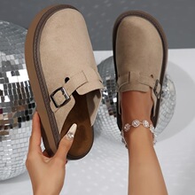 N 90480 Velvet thick lift mule flats �q����������Ь