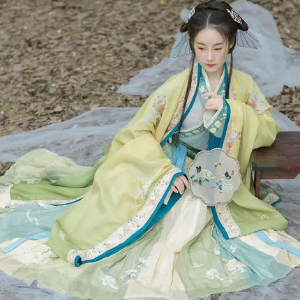 Женская рубашка ханьфу в песенном стиле [Бабочка Феникс], перекрестная рубашка с большими рукавами, комплект из трех предметов, весенне-летняя новая капуста Daily