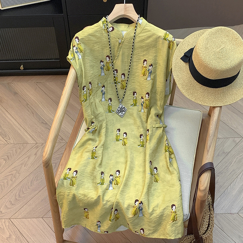 2025 Summer New Cotton and Linen Cheongsam Dress, Slimming and Flattering, Chinese Style Petite Dress for Women