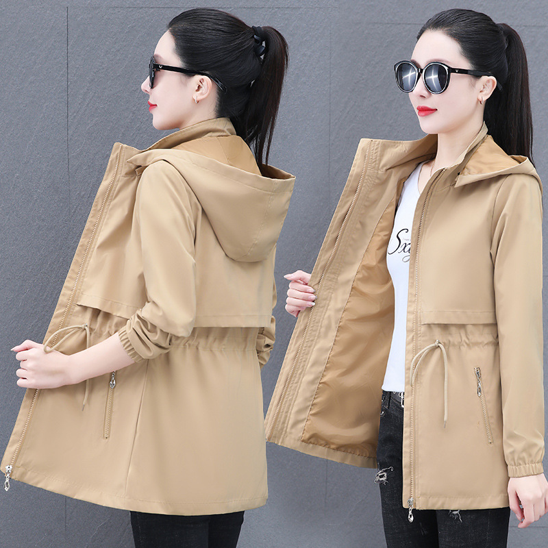 Middle-Aged Mother's Mid-Length Hooded Detachable Jacket Women's Large Size Loose Zipper Pocket Cardigan Windbreaker