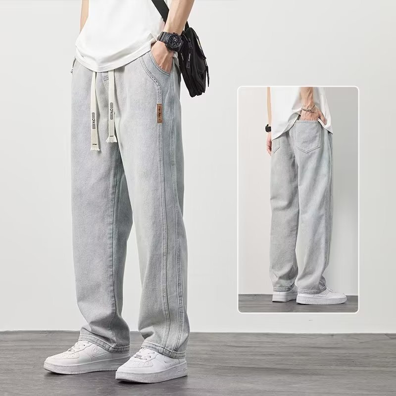 Jeans Men's Summer Thin 2023 Trendy Brand American Style High Street Loose Straight Casual Wide Leg Long Pants