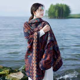 民族风西部大理洱海旅游穿搭斗篷空调披肩女针织披风度假拍照外搭