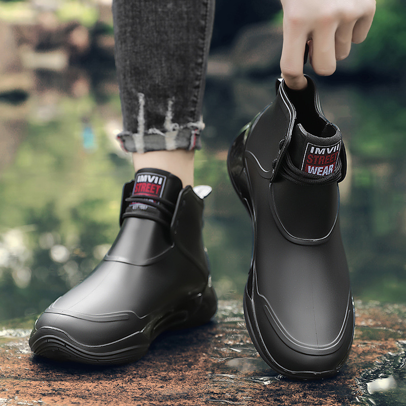 Botas de Lluvia Cortas para Exteriores de PVC Impermeables y Antideslizantes con Cordones
