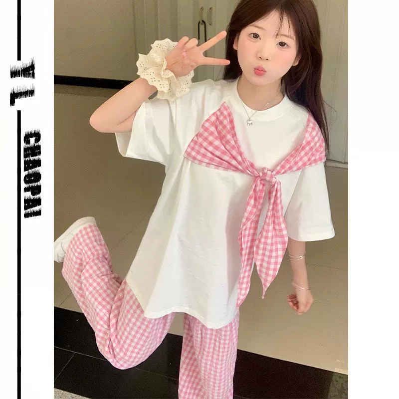 Американский ретро-пэчворк, рубашка с коротким рукавом, летняя новинка, свободный национальный тренд, бренд, студенческий клетчатый костюм, комплект из двух предметов