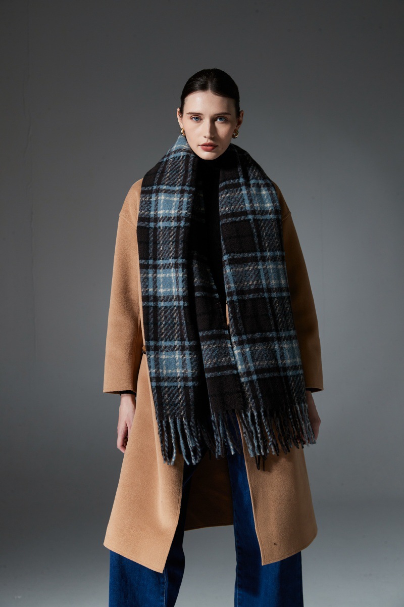 Unisex Blue plaid scarf shawl Warm scarf_voghion.com