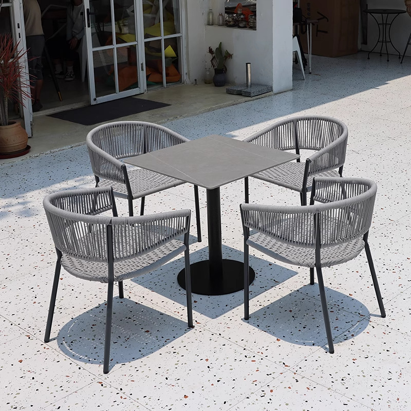Mesas y sillas al aire libre, tienda de té con leche al aire libre, salón de café, ocio, impermeable, protector solar, jardín, balcón, combinación de ratán