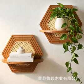 跨境墙壁置物架客厅装饰绿植花盆收纳架壁挂香薰蜡烛架藤编装饰架