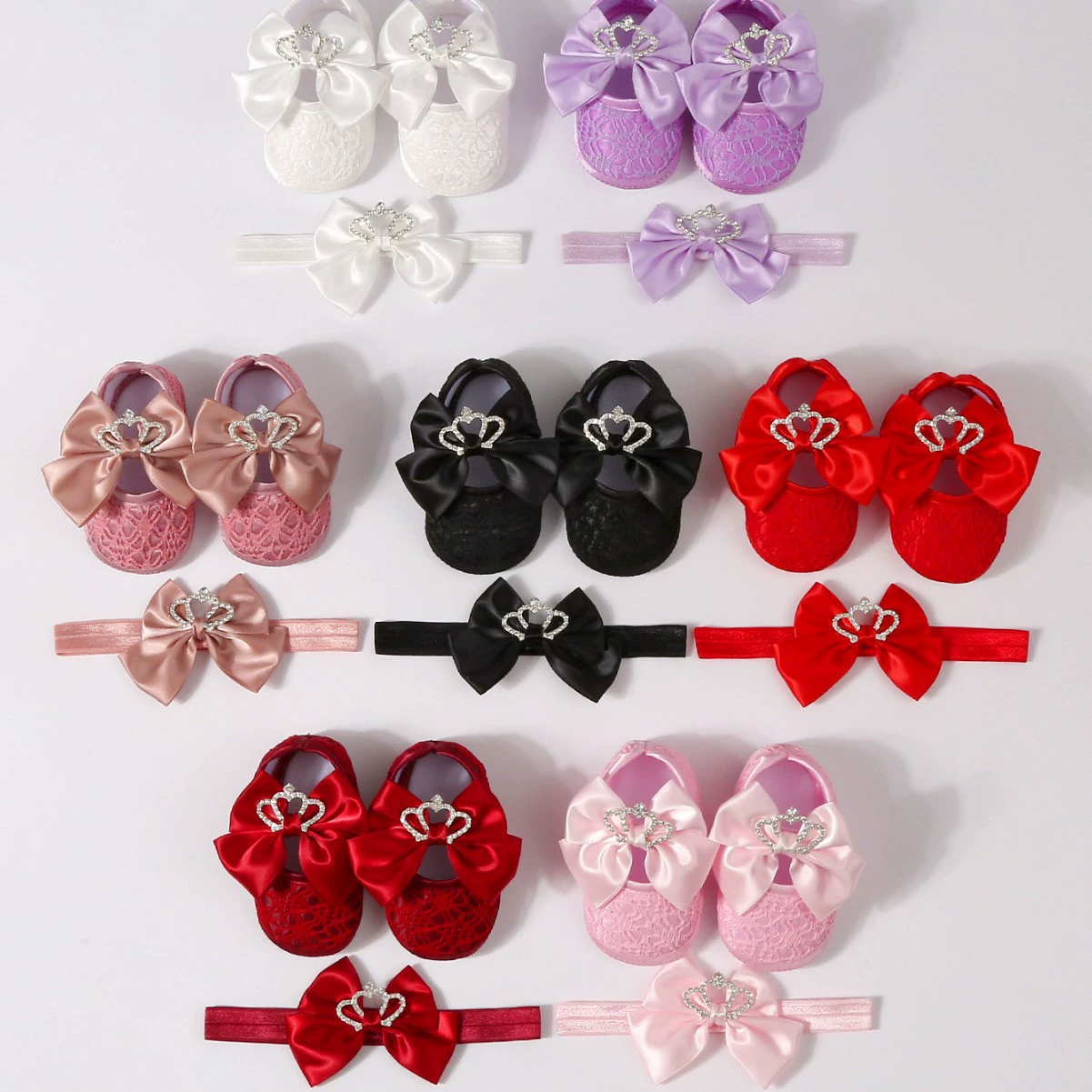 Кружевная корона с бантиком Принцесса обувь новорожденная детская обувь 0-1 год детская обувь мягкая подошва нескользящая обувь