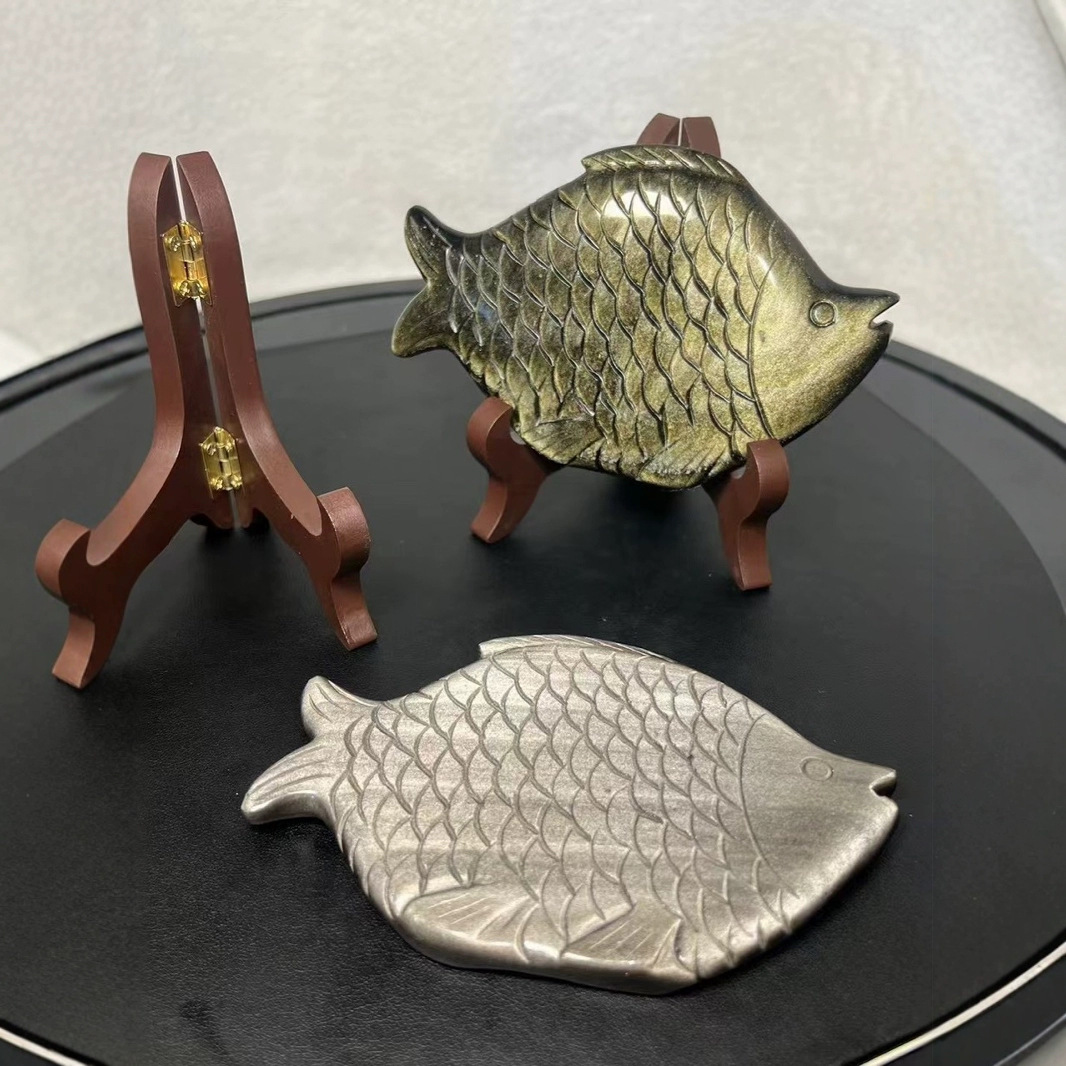 2 极品天然 金曜石、银曜石金龙鱼【规格】约125*82mm 一对