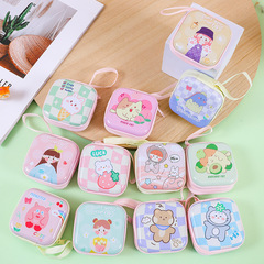 Cute square metal zero wallet with zipper for earphone accessories, metal zipper storage bag