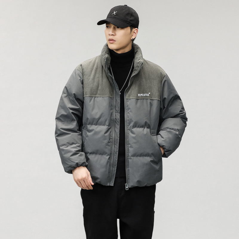 Piumino da uomo in autunno e inverno, giacca da pane con collo alto caldo e spesso, velluto a coste con cuciture di marca alla moda_voghion.com