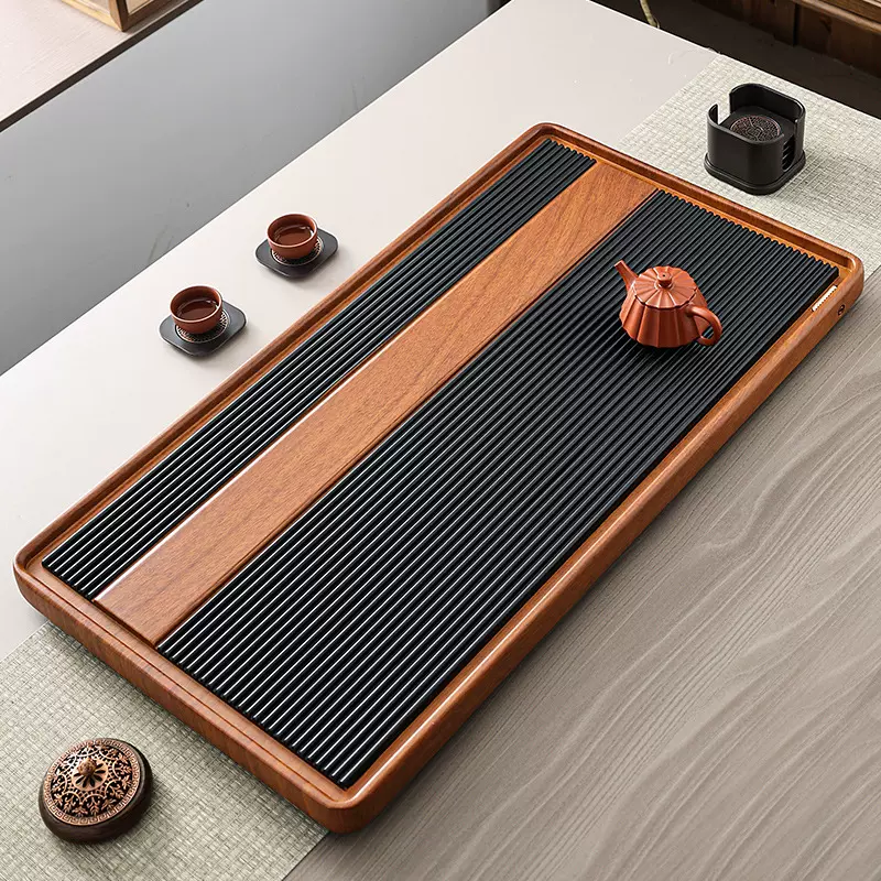 双色电木款茶盘速干排水大号家用简约茶台新中式功夫竹制茶具托盘