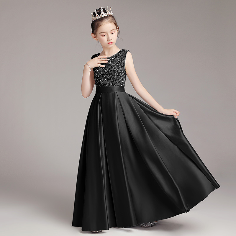 Concurso de piano para niñas vestido de noche traje de princesa vestido infantil anfitrión gris colorido cintura ajustada traje de rendimiento primavera