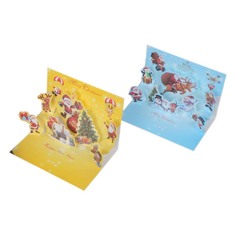 En stock creativo 3D dorado Navidad tridimensional tarjeta de felicitación de dibujos animados Santa Claus muñeco de nieve bendición mensaje tarjeta pequeña