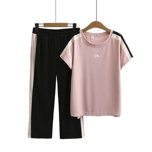 Middle-aged summer sports suit fashion western style mother casual ice silk short sleeve T-shirt summer women's clothing