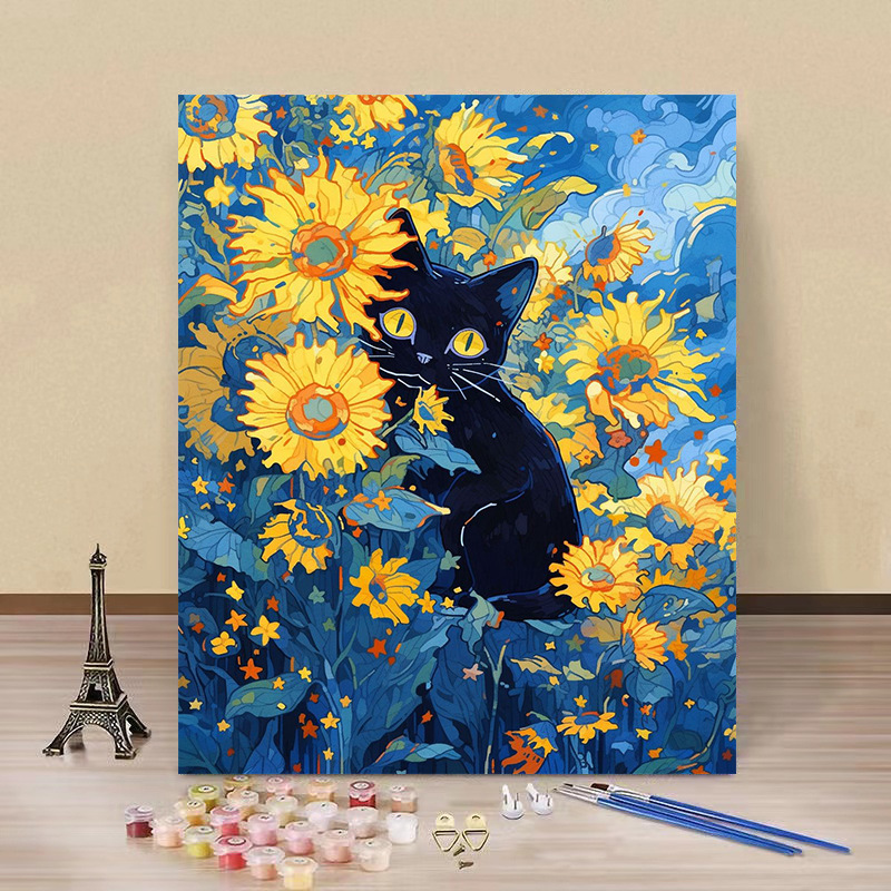 Pintura por números “Gato Estrellado” — arte DIY de fábrica al por mayor, estilo Van Gogh, flores y paisajes hechos a mano
