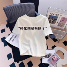 欧货百分百纯棉白色短袖女T恤夏新款圆领正肩内搭打底衫上衣ins风