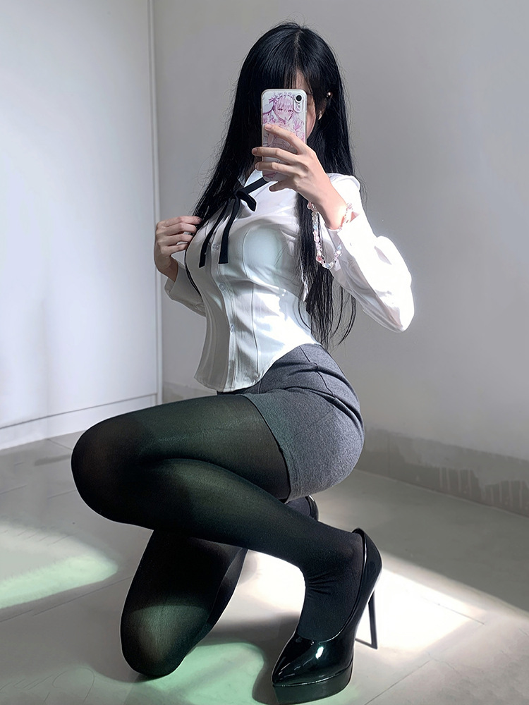 뜨거운 소녀 순수한 욕망 JK 유니폼 허리 타이트 셔츠 여성 대학 스타일 슬림 핏 슬리밍 화이트 셔츠 엉덩이 스커트 투피스 세트