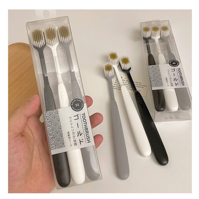 3本入り ~ ワイドヘッド細い毛成人家庭用家庭用カップル旅行携帯ソフト毛歯ブラシ日系シンプル歯ブラシ|undefined
