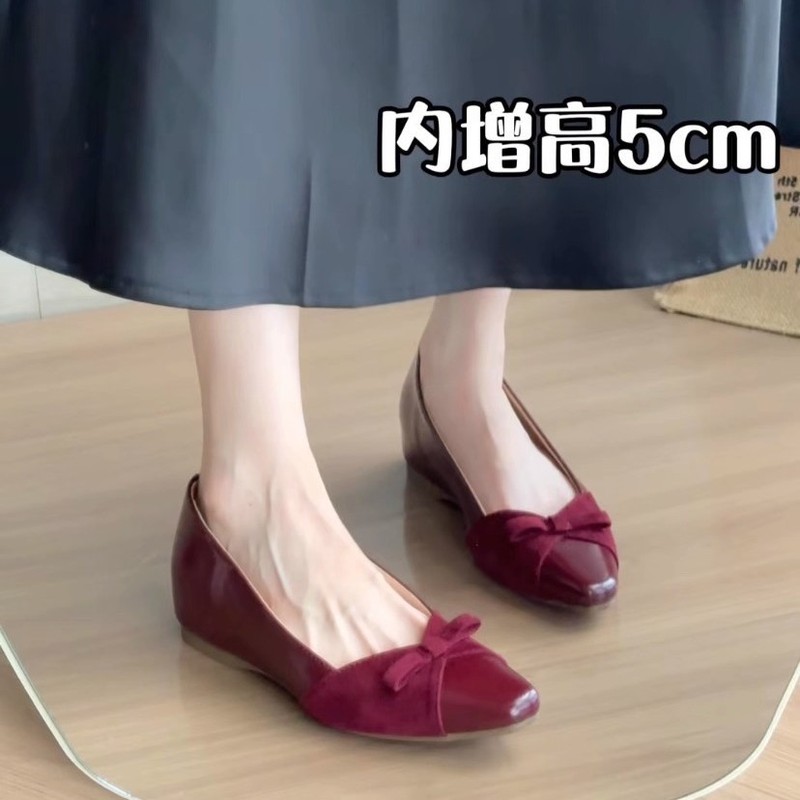 内增高5cm裸色蝴蝶结漆皮单鞋女气质一脚蹬通勤鞋软底玛丽珍女鞋|undefined
