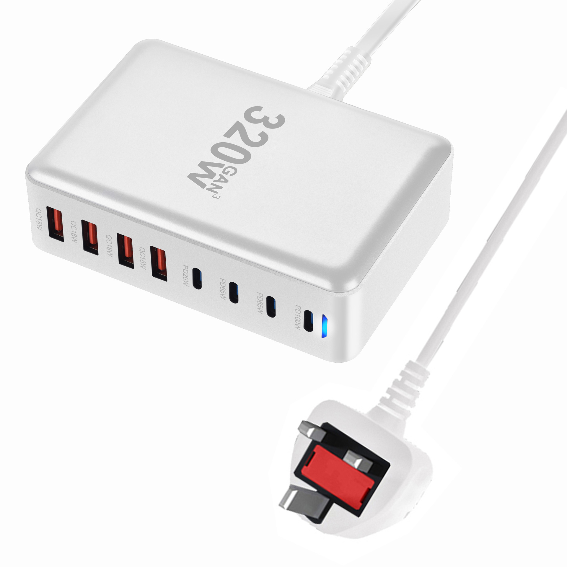 흰색 [영국 표준] 베이스 + 1.5m 전원 코드 포함