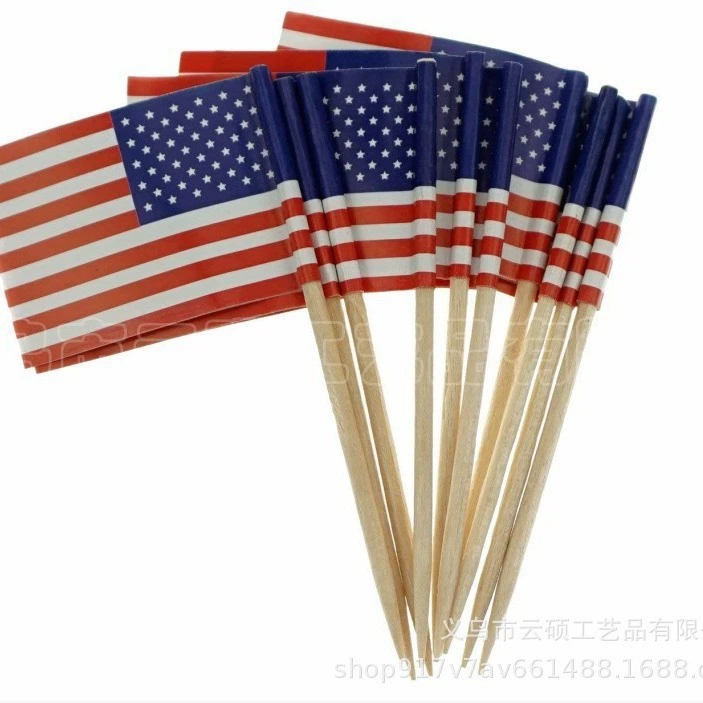 Горячая распродажа американская зубочистка флаг Вечеринка фруктовый торт стейк гамбургер палка флаг в наличии специальные предложения