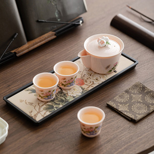 Raw Ore Powder Mud Women's Kung Fu Tea Set Ceramic Handmade Flower Pot Three Cups Butterfly Love Peony Hand-held Pot Teapot