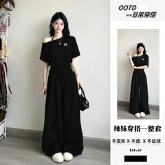 运动套装女夏季学生韩版宽松显瘦时尚洋气减龄短袖长裤休闲两件套