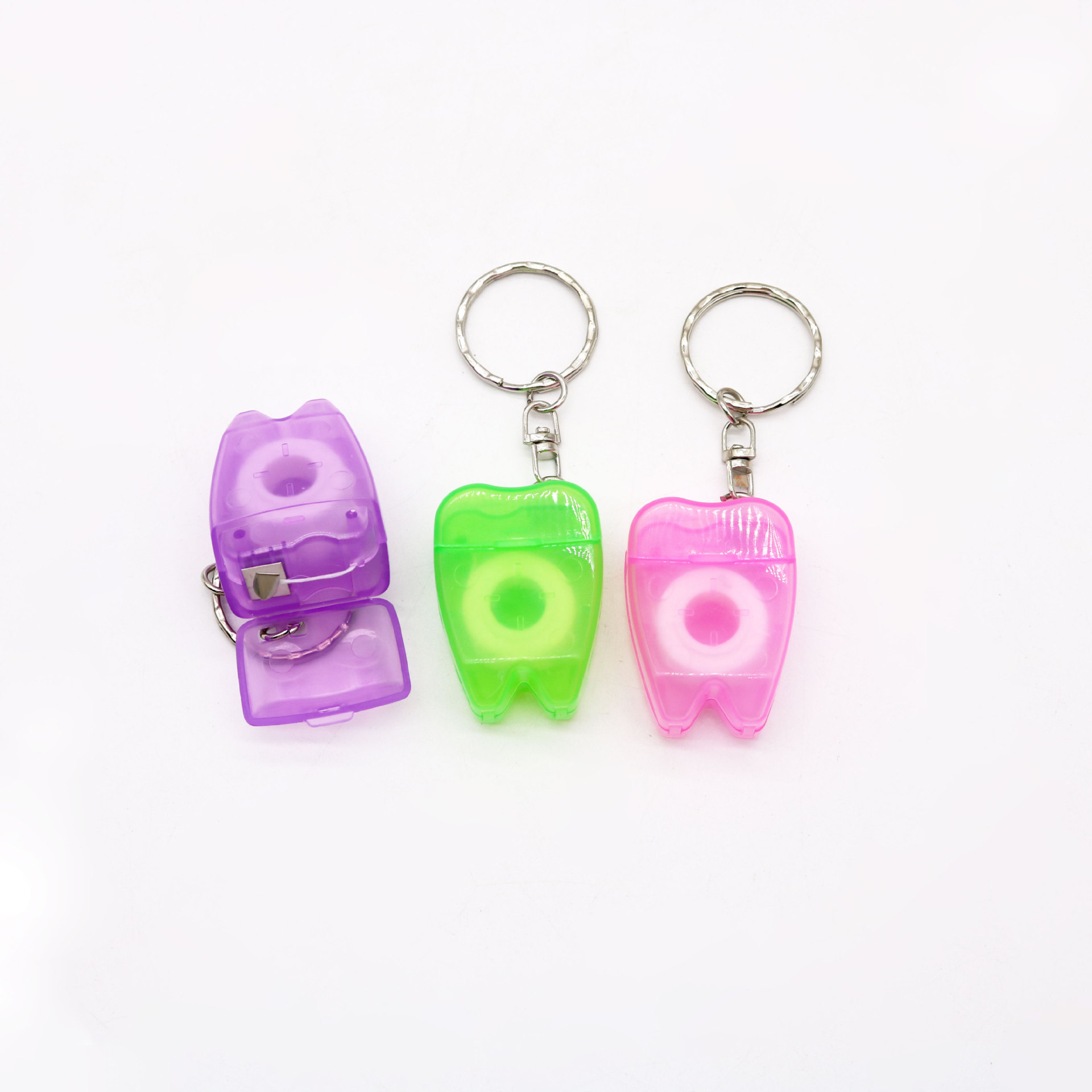 Hilo dental portátil plano de 10 metros con forma de llavero y sabor a menta, texto personalizable.