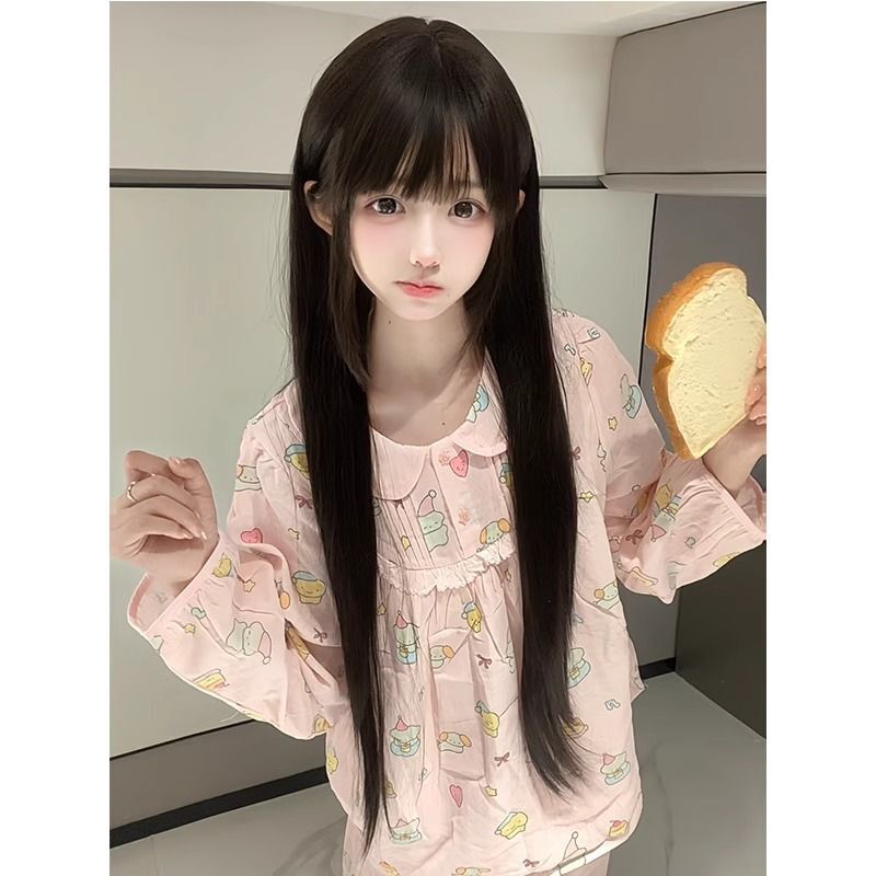 Long Wig for Women 80cm Internet Celebrity Lolita Long Straight Hair Natural Fluffy Full Bangs Full Head Cover Jk Japanese Style Young Girl