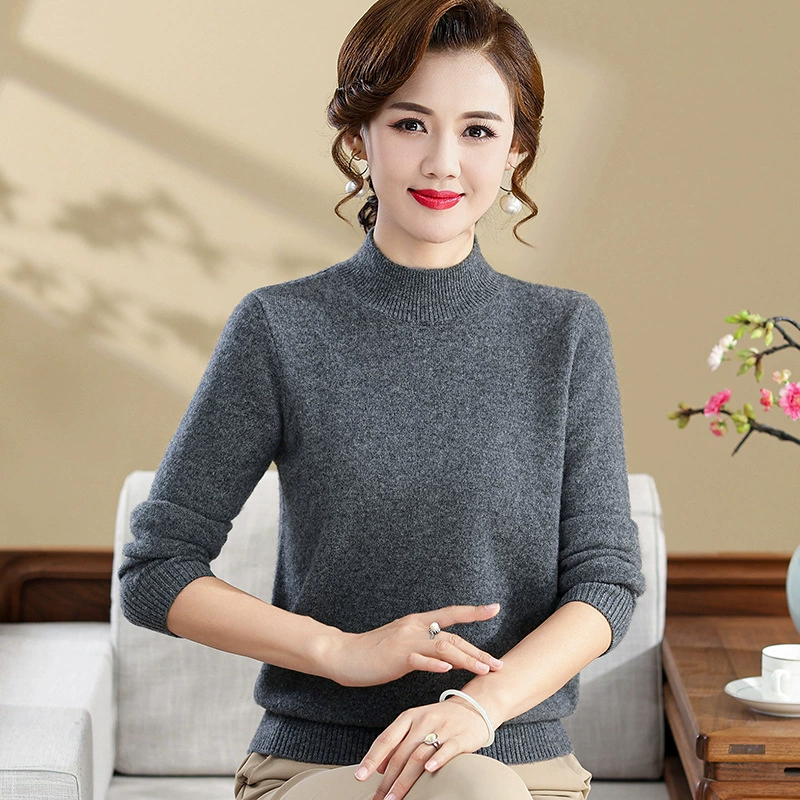 Шерстяной свитер для матери, женский свитер из чистого шерсти 100, утолщенная нижняя рубашка, осенне-зимний внутренний свитер для пожилых людей среднего возраста, водолазка
