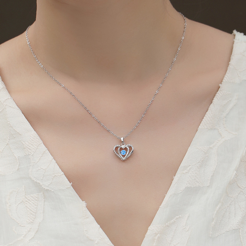 999 Silver Beating Heart Necklace Women's Smart Heart-shaped Autumn and Winter Collarbone Chain Valentine's Day Gift Zirconium Pendant