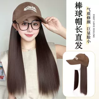 帽子直发一体升级仿真发网红时尚慵懒长直发新款头发帽子全头套式
