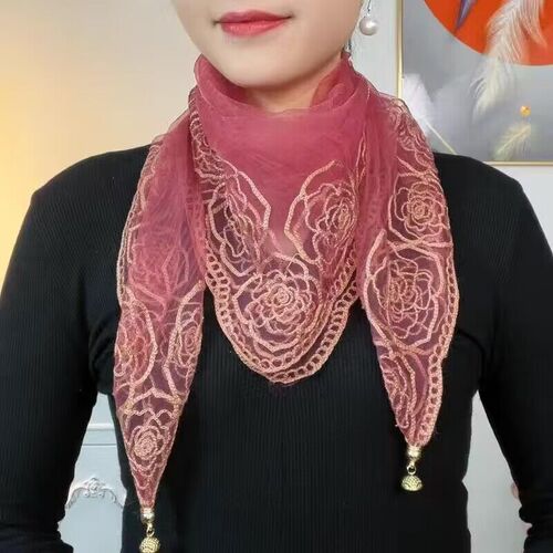 Vintage Embroidered Square Scarf Multi-functional Decorative Silk Scarf Fashion Versatile Elegant Thin Model Neck Scarf Korean Style