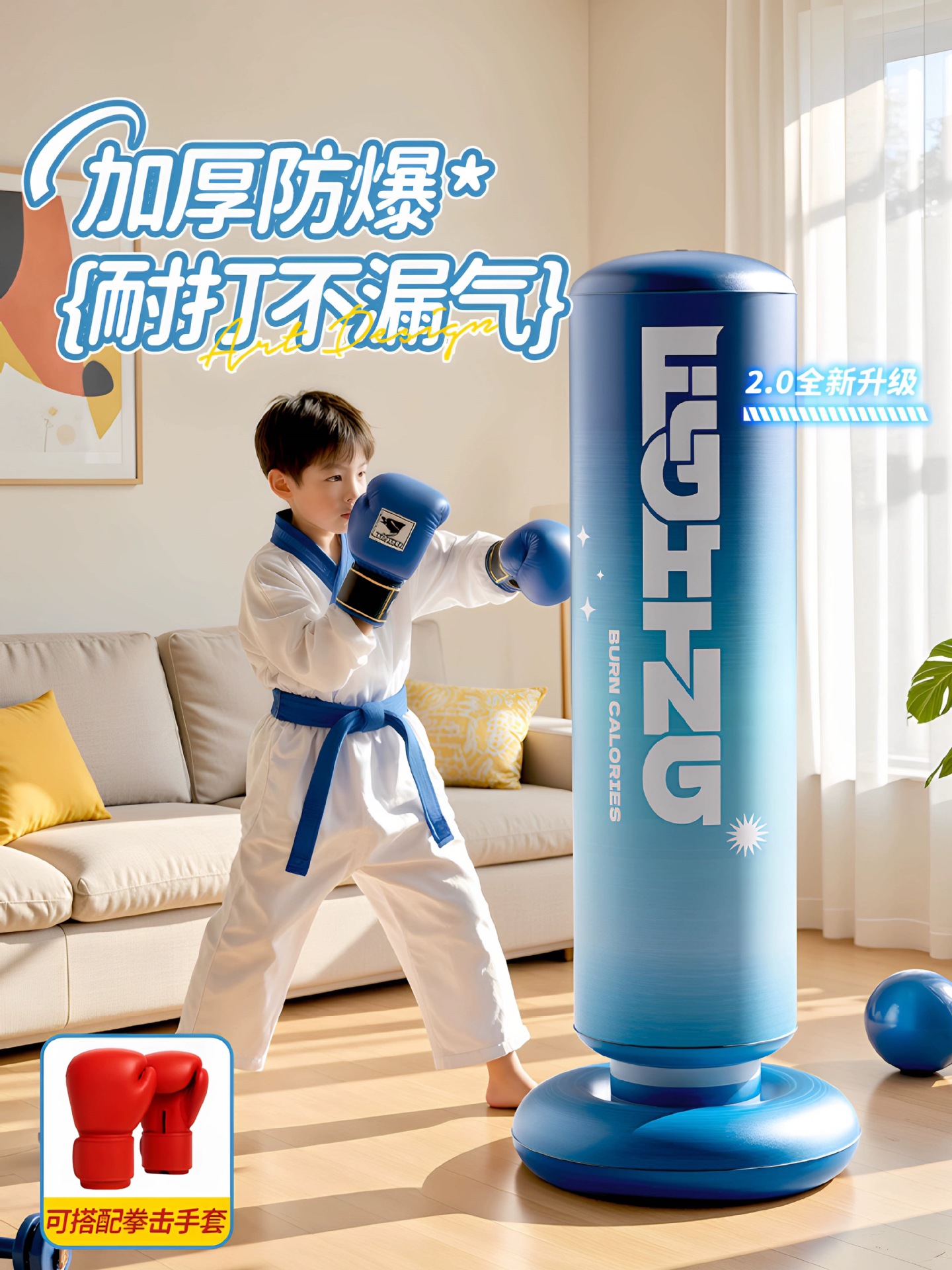 Sandbag Boxing Training Equipment for Home Use, Children's Standing Sandbag, Wobble Dummy for Boys, Taekwondo, Sanda