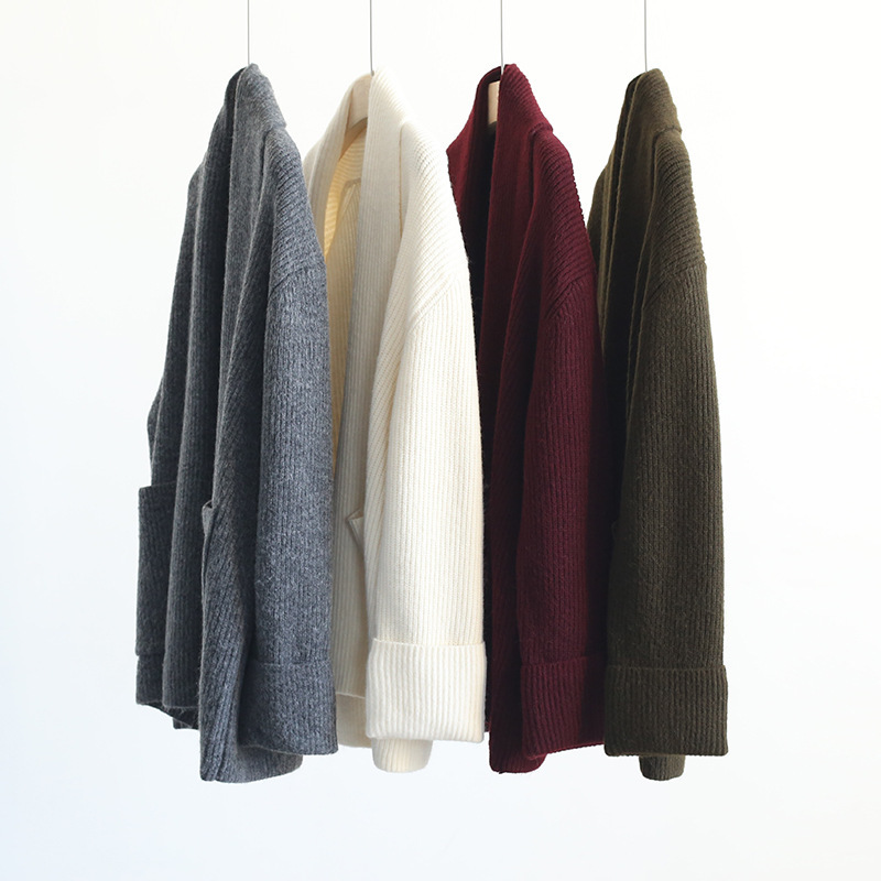 Autumn and Winter French Old Money Style Scarf Collar Stacked-up Lazy Loose Sweater Wide Sleeve Thick Needle Thickened Solid Color Coat Without Buckle