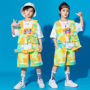 Children hiphop jazz rapper dance costumes for boys girls girl hip-hop suit to foster children&apos;s clothing popular logo children drums costumes