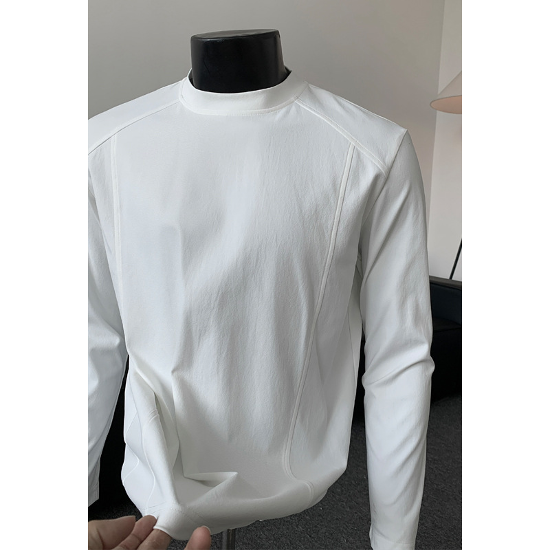 White Crew Neck Regular Shoulder Sweatshirt for Men, Autumn Cleanfit Style, Shoulder-Enhancing Long Sleeve T-Shirt, American Style Inner Layer Base Shirt White Crew Neck Regular Shoulder Sweatshirt for Men, Autumn Cleanfit Style, Shoulder-Enhancing Long Sleeve T-Shirt, American Style Inner Layer Base Shirt