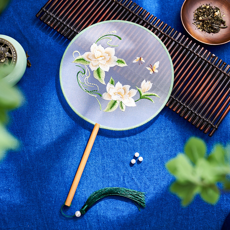両面刺繍古風円扇刺繍団扇中国風刺繍ハスの花漢服専用蘇刺繍ダンス扇|undefined
