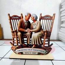 亚马逊幸福晚年家居装饰品夫妻礼物桌面摆件创意平面木质工艺品