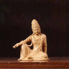 小さな葉のツゲの木彫刻、細かい彫刻、自由な観音仏像、家の装飾の装飾品、仏像、車の工芸品