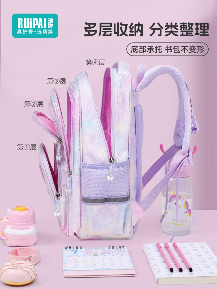 Mochila escolar para niñas de 1º a 2º grado, marca Rui, gran capacidad, reduce el peso, diseño de dibujos animados, para niñas de primaria, modelo nuevo 2025, ligera.