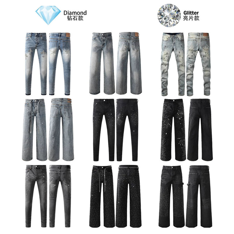 European and American trendy brand LIMITED PURPLE JEANS limited edition purple label fashion straight-leg jeans with rhinestones and sequins European and American trendy brand LIMITED PURPLE JEANS limited edition purple label fashion straight-leg jeans with rhinestones and sequins