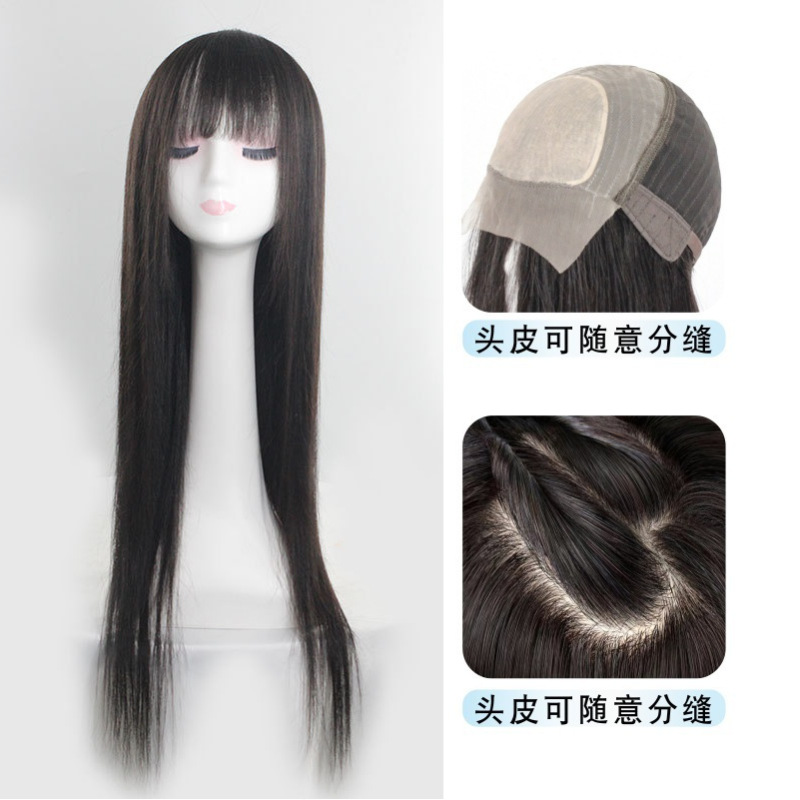 Realistic Natural Full Lace Front Wig for Women, Black Long Straight Wig with Free Parting at the Top