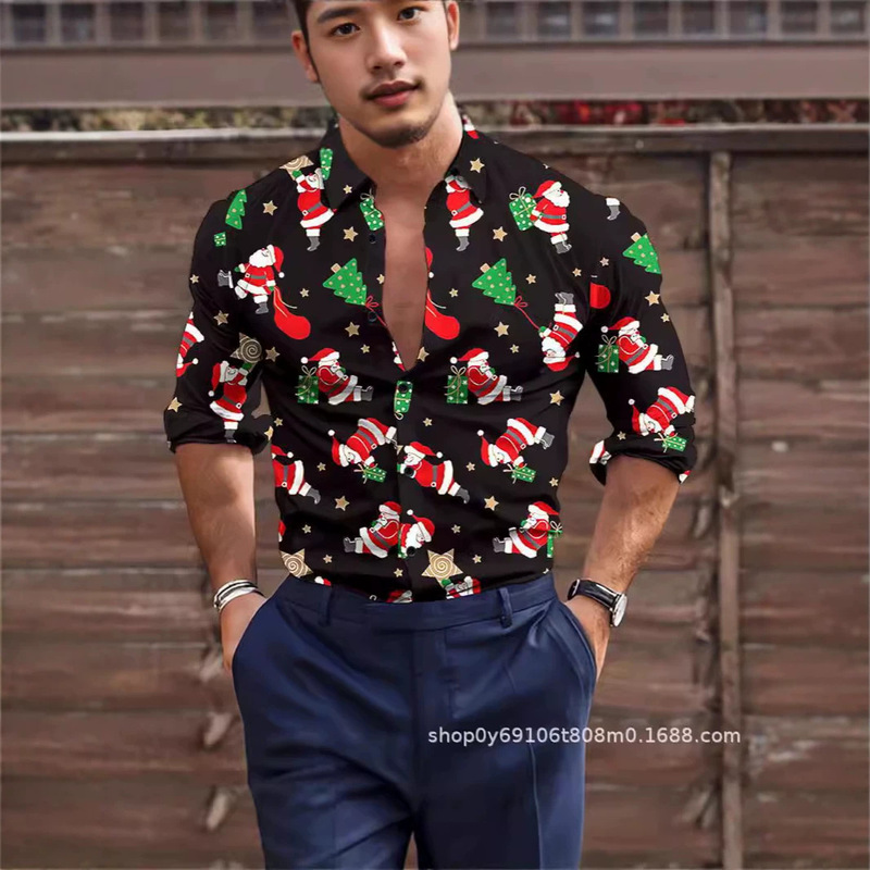European and American Cross-border Amazon Explosions Christmas Theme Series Printed Long-sleeved Shirts Casual Men's Long-sleeved Shirts European and American Cross-border Amazon Explosions Christmas Theme Series Printed Long-sleeved Shirts Casual Men's Long-sleeved Shirts