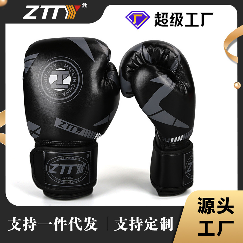 Guantes de boxeo de microfibra ZTTY al por mayor con forro de látex, guantes profesionales de entrenamiento de combate y sparring para adultos, guantes de fitness.