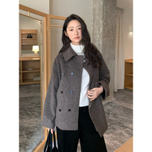 THE MIND羊毛短款毛呢外套女2025冬季新款双排扣小个子大衣T5793D